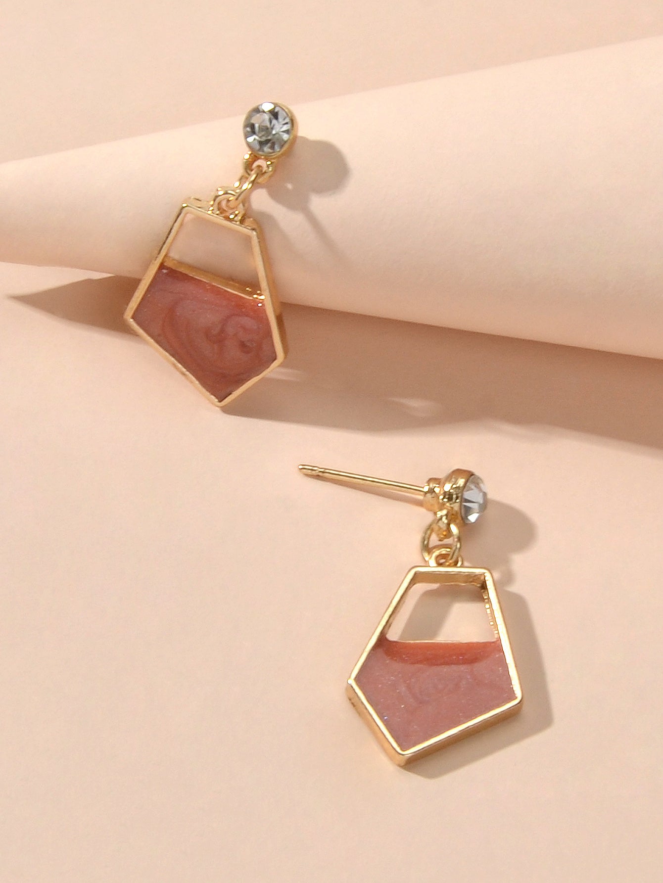 Rhinestone Decor Red Khaki Enamel Geometric Dangle Earrings Female Party Jewelry-2