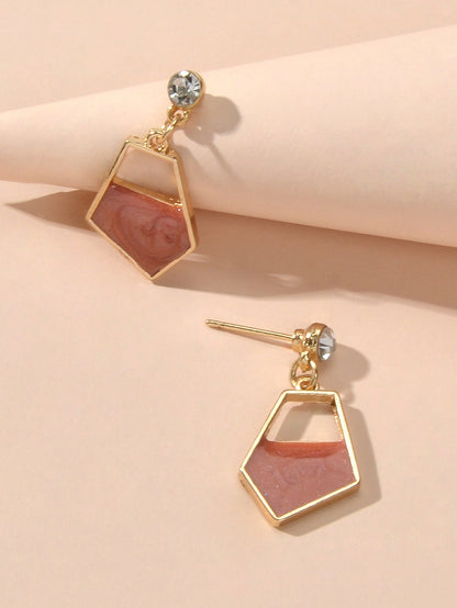 Rhinestone Decor Red Khaki Enamel Geometric Dangle Earrings Female Party Jewelry-2