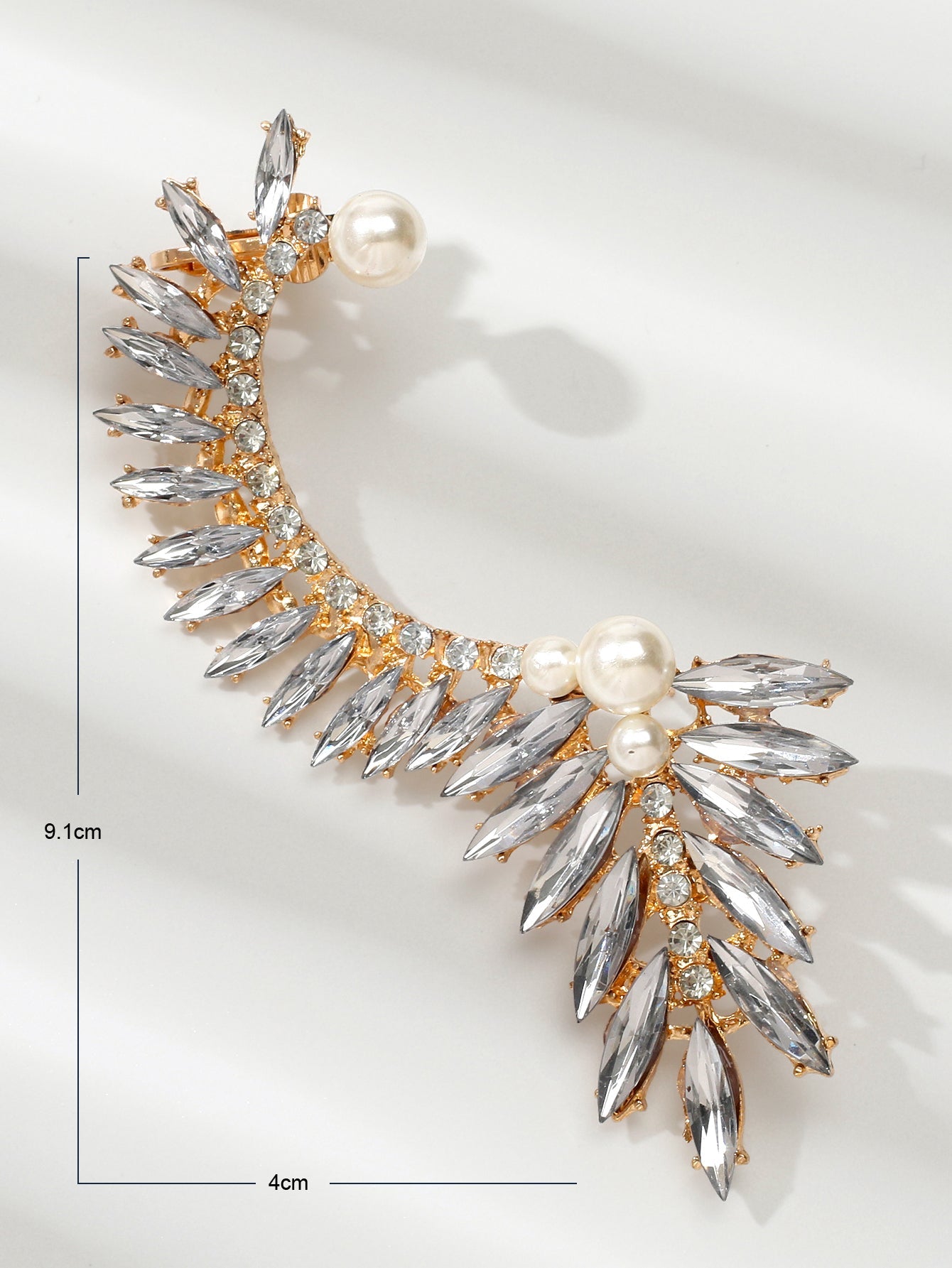 Luxurious Rhinestone Pearl Decor Ear Clip Climber Around Earring for Dinner 1 pc-3