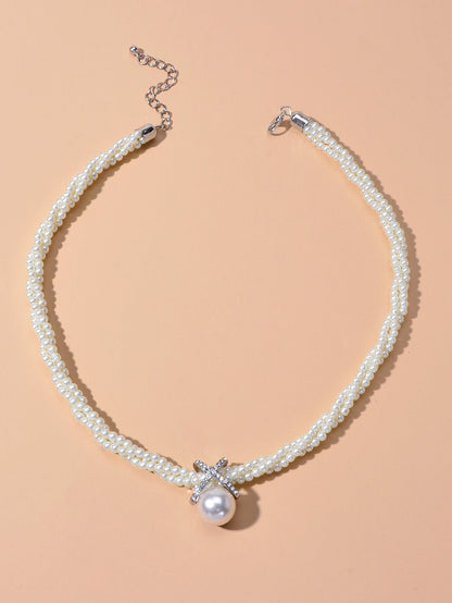 Retro Multi-layer Entangled Pearl Wedding Collar Necklace Beautiful Jewellery-2