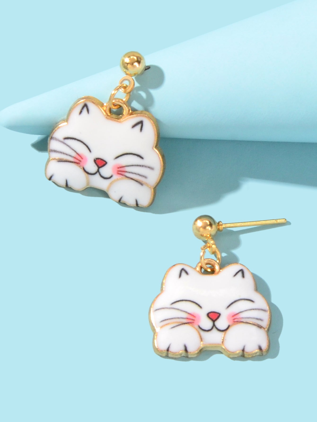 Lovely White Enamel Pet Animal Dangling Charm Earrings Girls Dainty Cat Jewelry-2