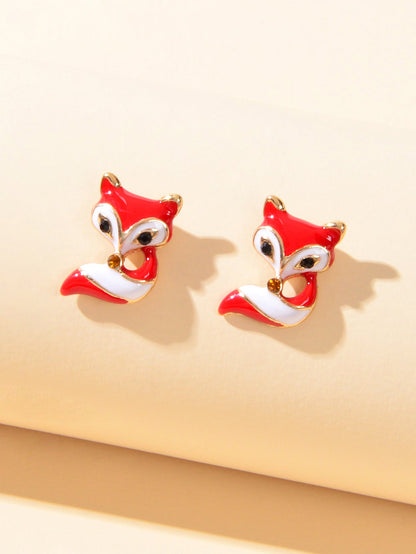 Cute White Red Enamel Fox Stud Earrings Animal Birthday Jewellery Gift for Women-2