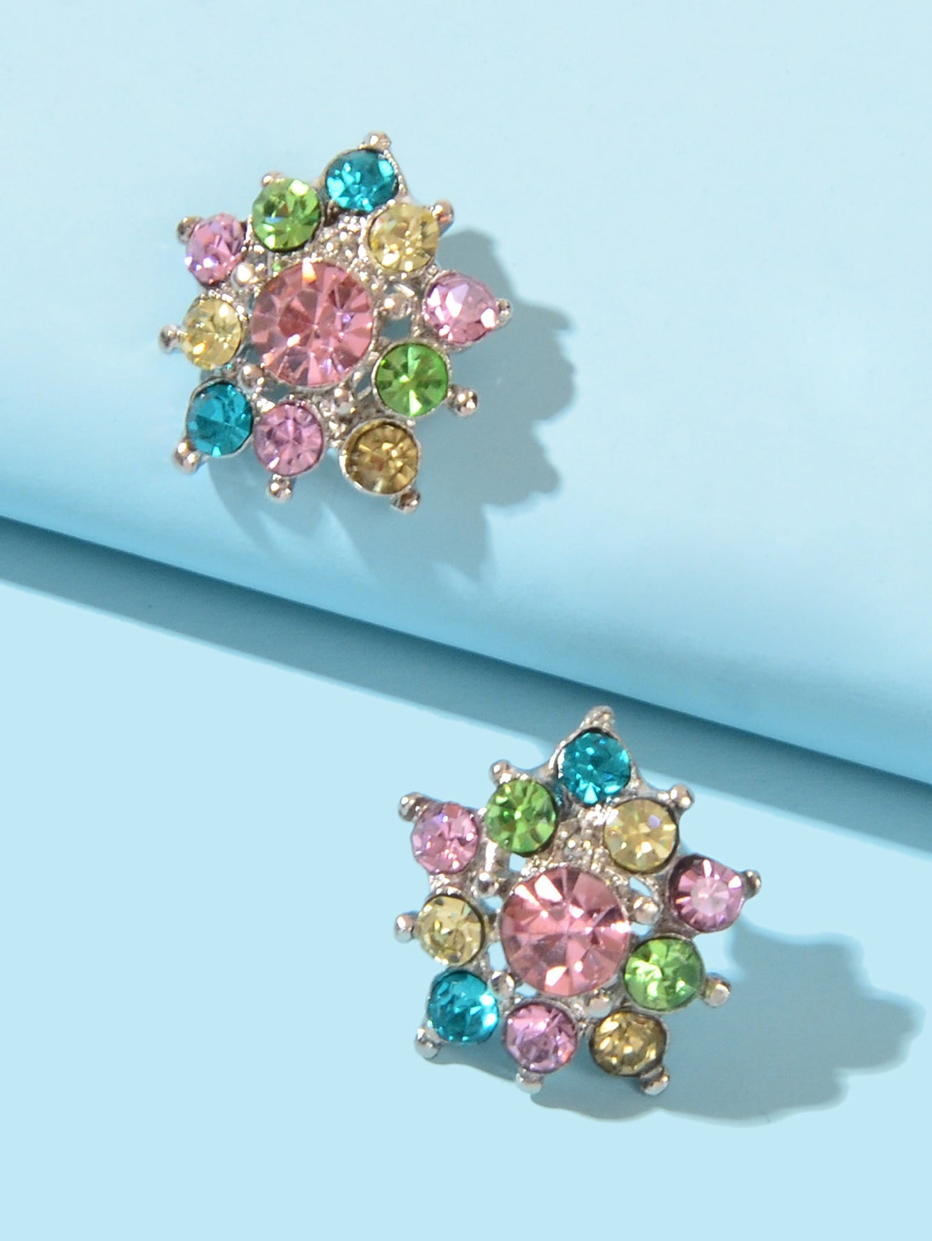 Sparkly Colourful Rhinestone Lightweight Star Ear Studs Bridal Wedding Earrings-2