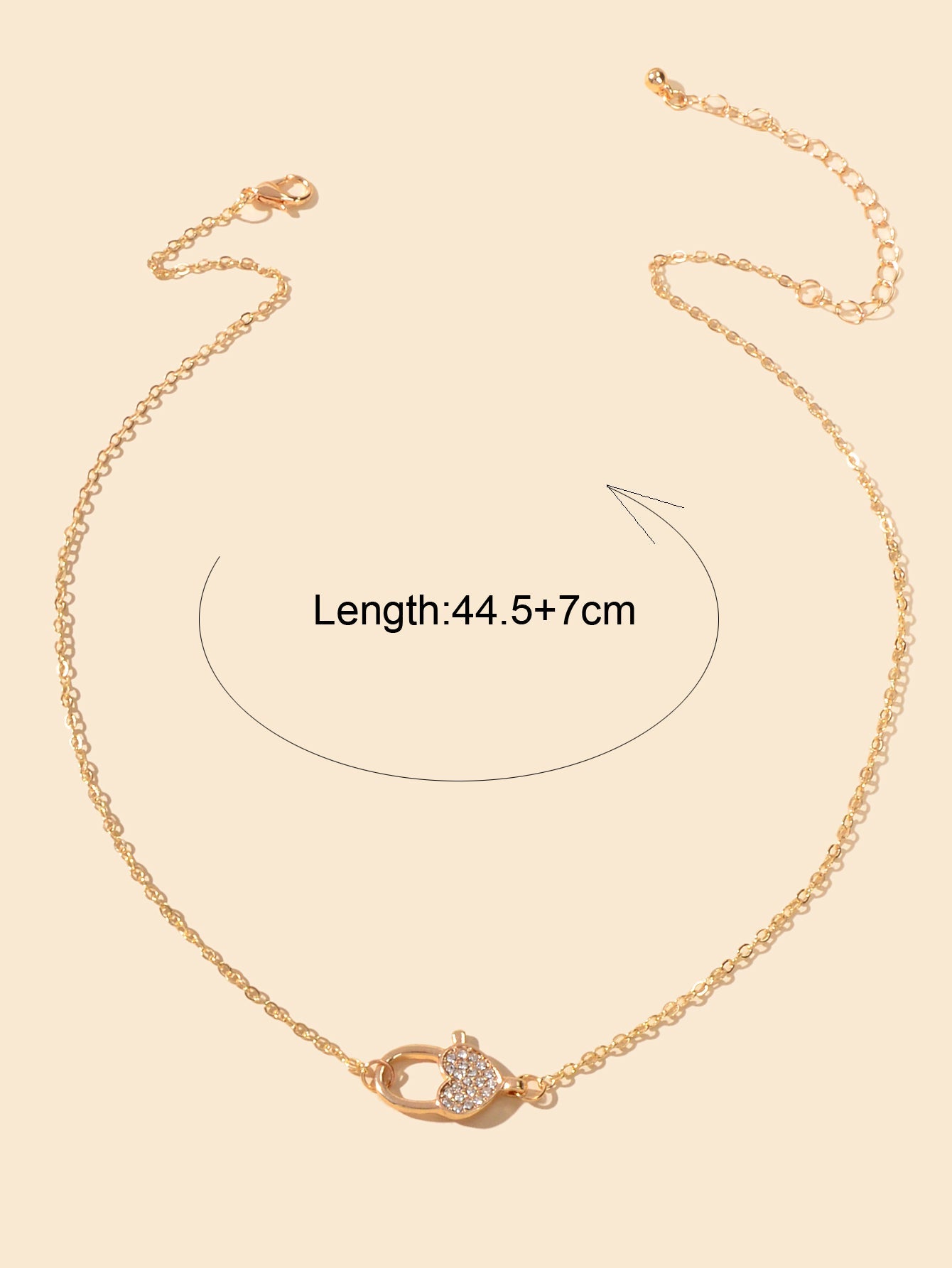 Engagement Jewellery Gift Gold Chain Rhinestone Decor Heart Lock Charm Necklace-1