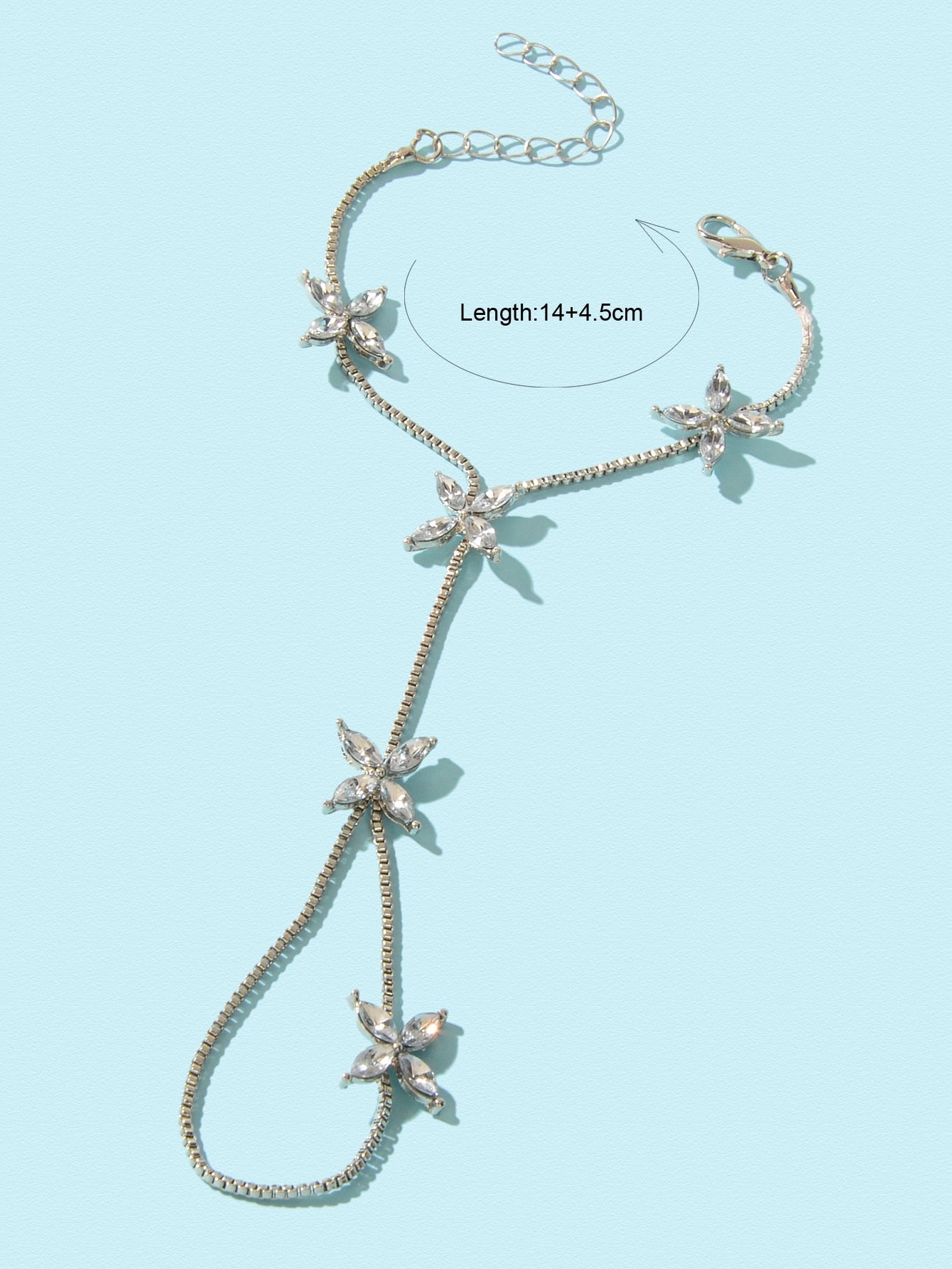 Diamond-Encrusted Chain Ring Connected Hand  Wrist Bracelet-3