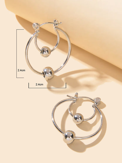 Party Decoration for Women Silver Plated Beads Circle Hoop Huggie Gift Earrings-2