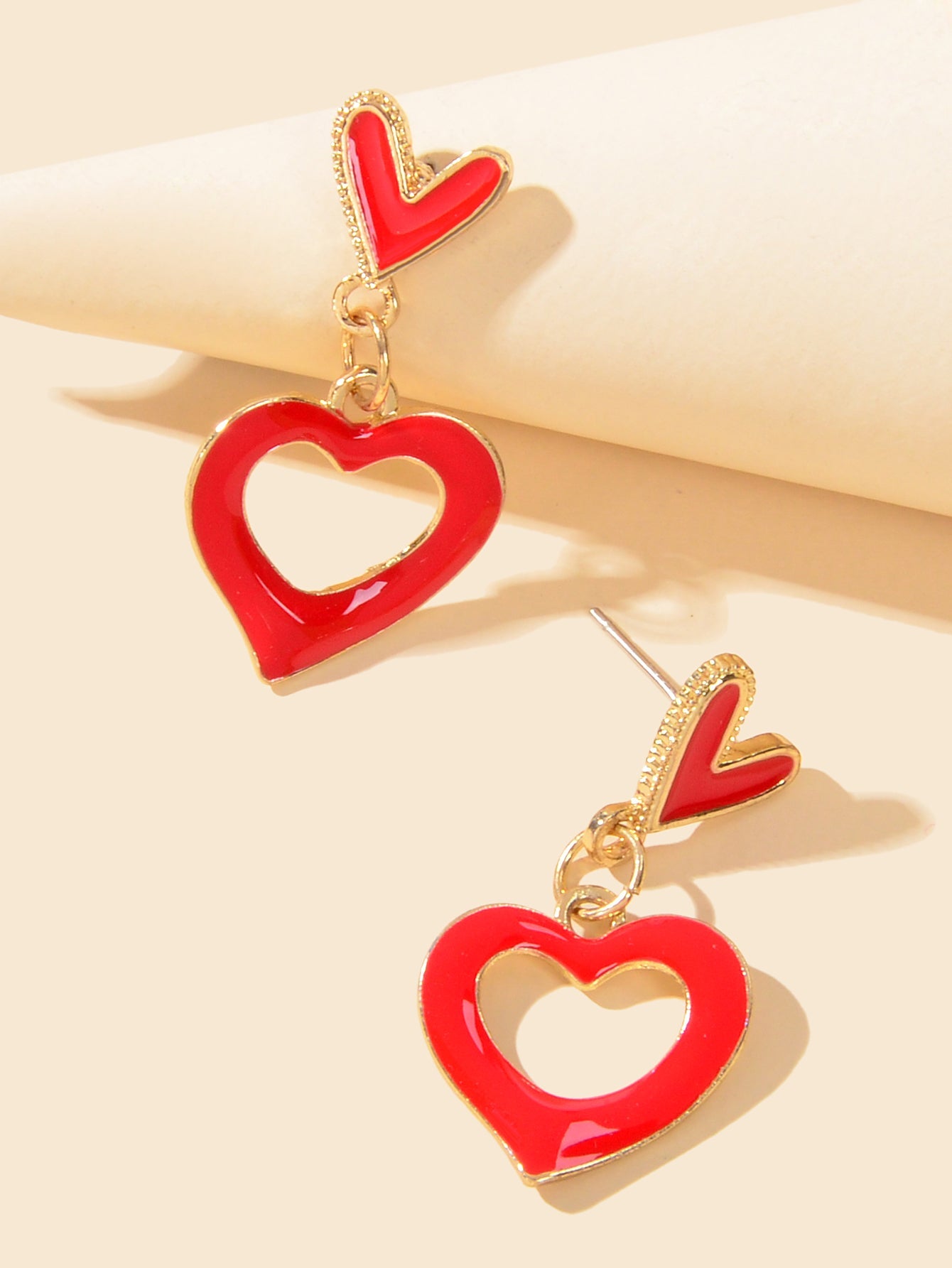 Sweet Y2k Style Red Enamel Heart Charm Stud Earrings Girl Valentine's Day Gift-2