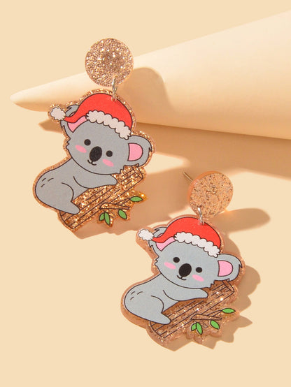Christmas Gift Series Jewelry Shiny Acrylic Koala Chunky Party Fesvital Earrings-2