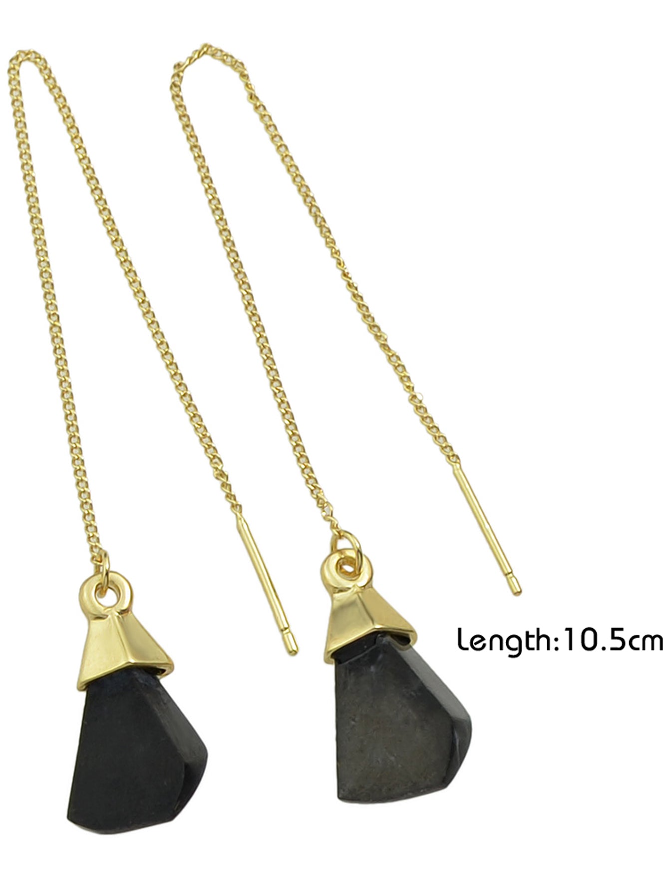 Ethnic American Jewellery Long Chain Black White Stone Boho Chic Dangle Earrings-2