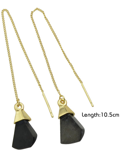 Ethnic American Jewellery Long Chain Black White Stone Boho Chic Dangle Earrings-2