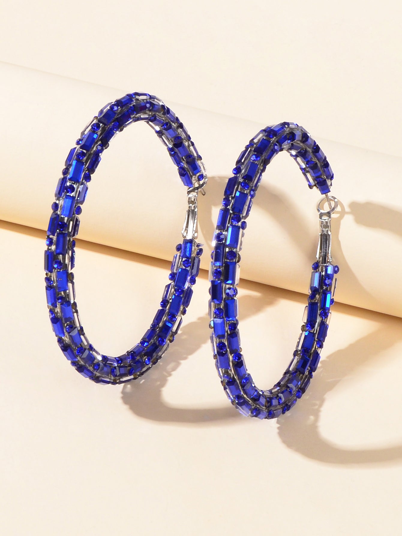 Glorious Sparkly Shiny Blue Crystal Hoops Earrings Gorgeous Holiday Jewellery-2