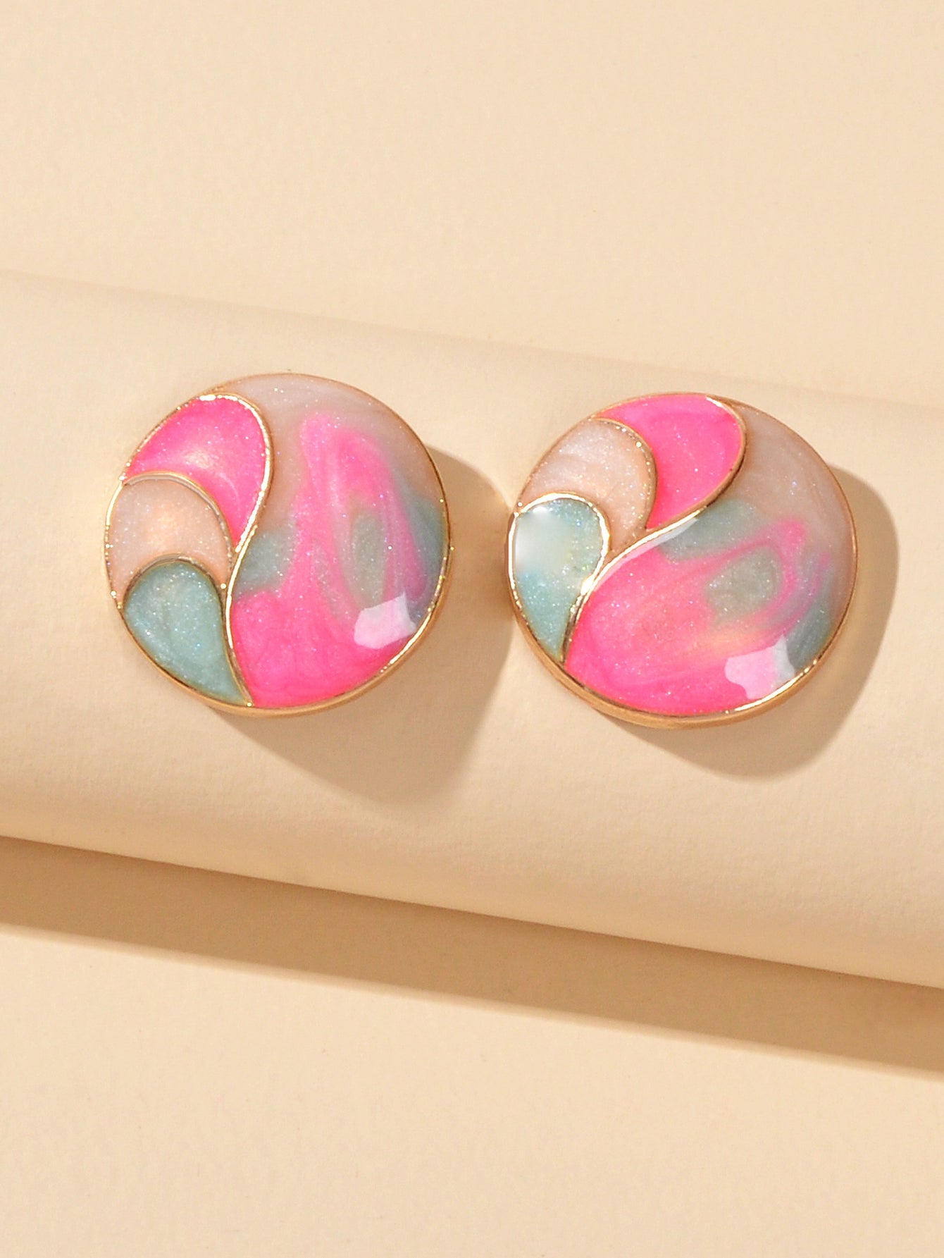 Multi-Colour Enamel Round Hypoallergenic Earrings Studs for Women Sensitive Ear-2