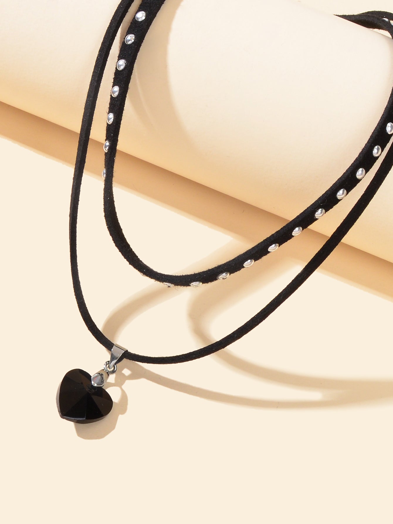 Halloween Cosplay Jewellery 90s Gothic Layered Black Choker Heart Charm Necklace-2