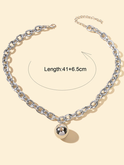 Hip Hop Punk Thick Silver Chain Ball Pendant Statement Necklace Ladies Jewellery-2
