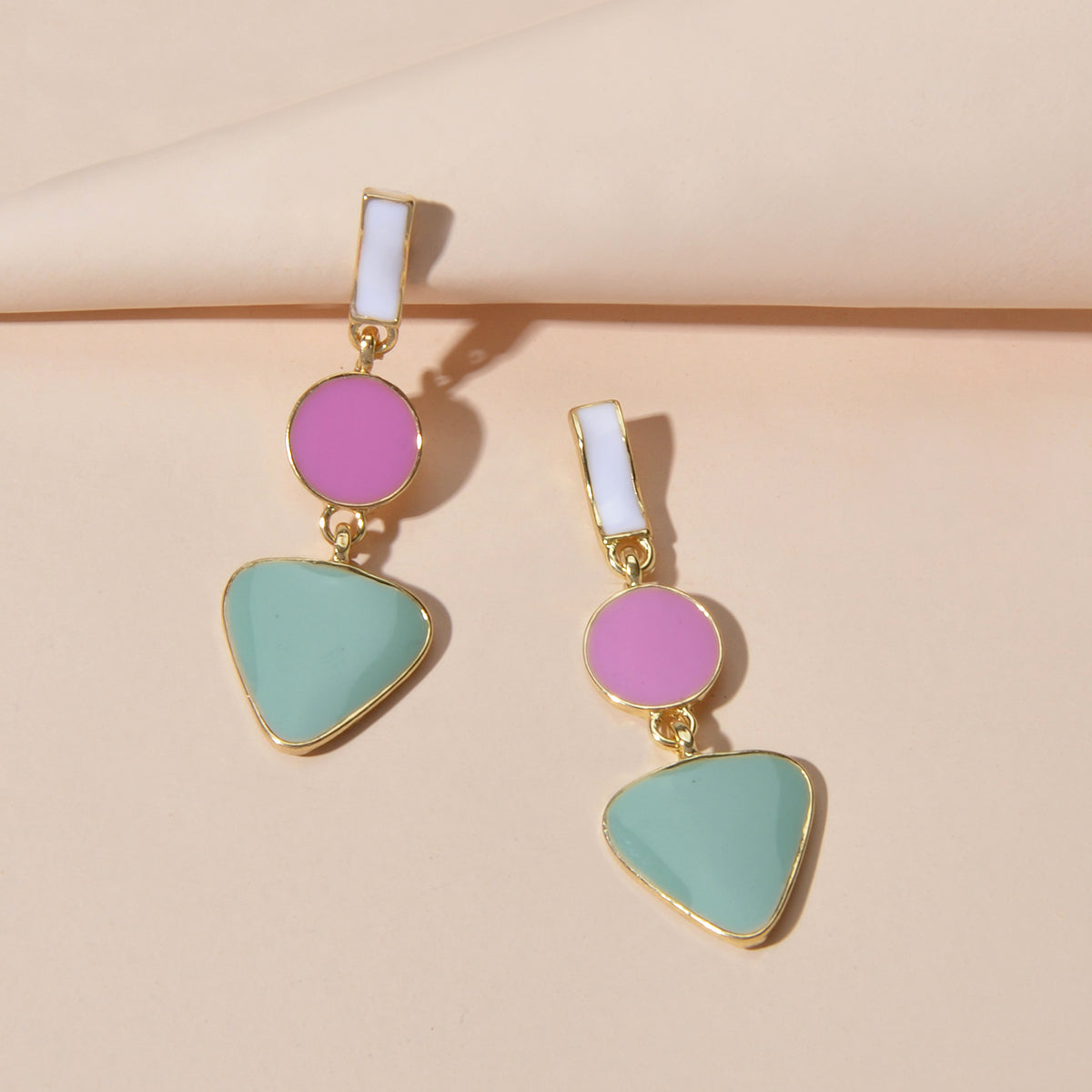 Designer Jewellery Multi-colored Enamel Round Triangle Geometric Dangle Earrings-2