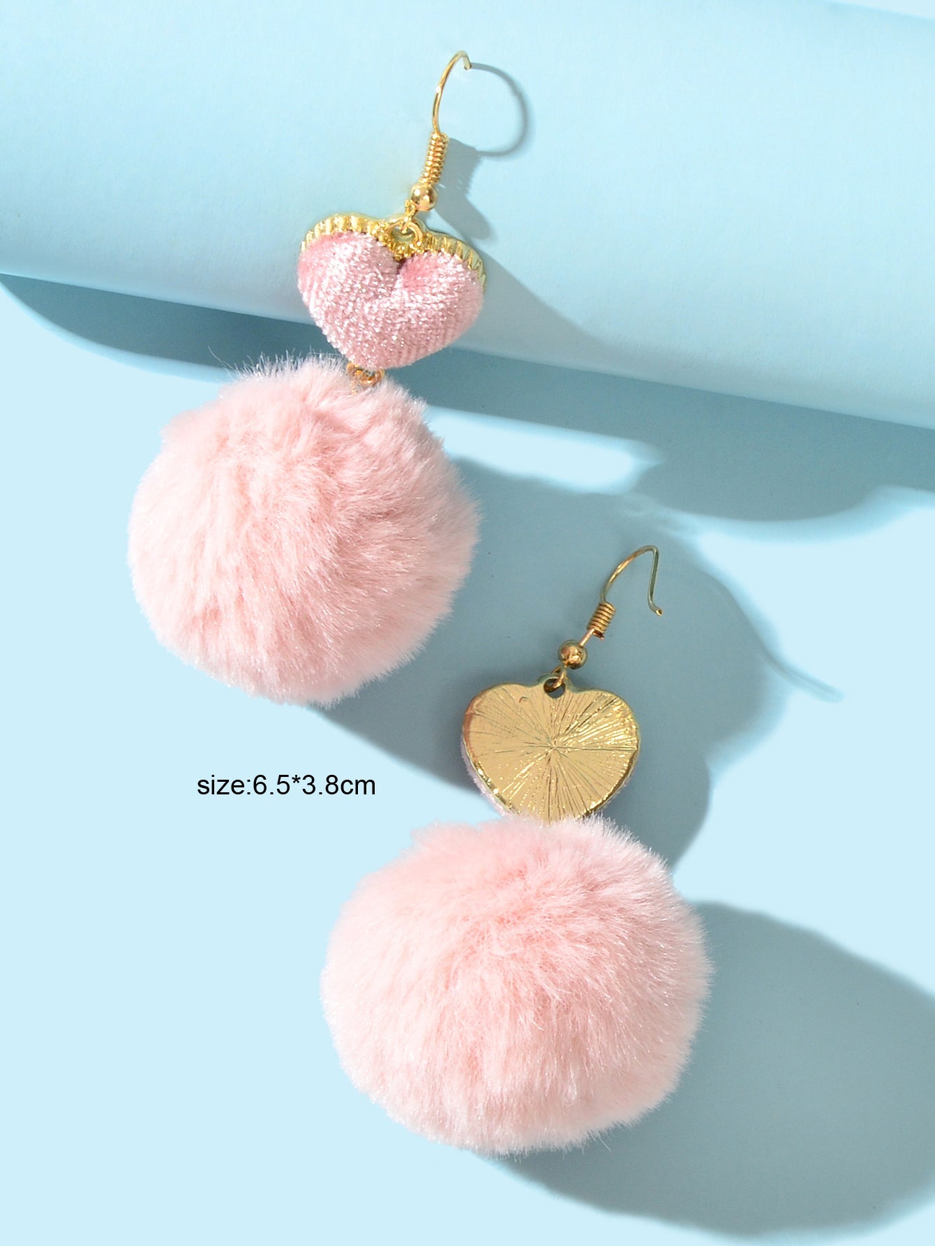 Faux Fur Fluffy Ball Handmade Soft Plush Pom Pom Heart Dangle Earrings Jewellery-2
