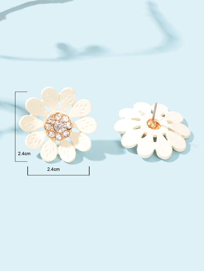 Romantic Chic Rhinestone Decoration White Flower Stud Earrings Sweet Jewellery-2