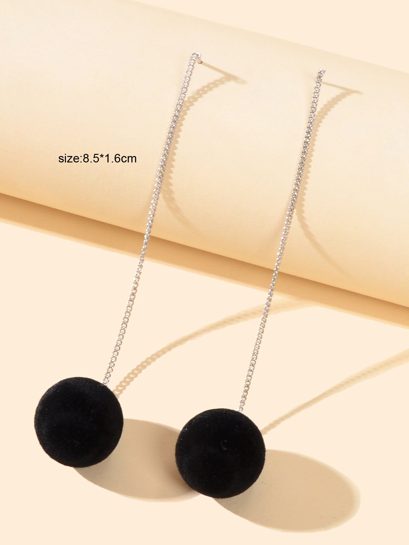 Female Jewelry Silver Long Chain Black Red Ball Dangle Earrings Trendy Accessory-2