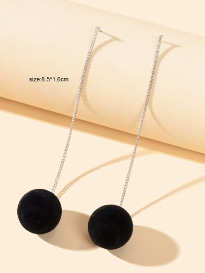 Female Jewelry Silver Long Chain Black Red Ball Dangle Earrings Trendy Accessory-2