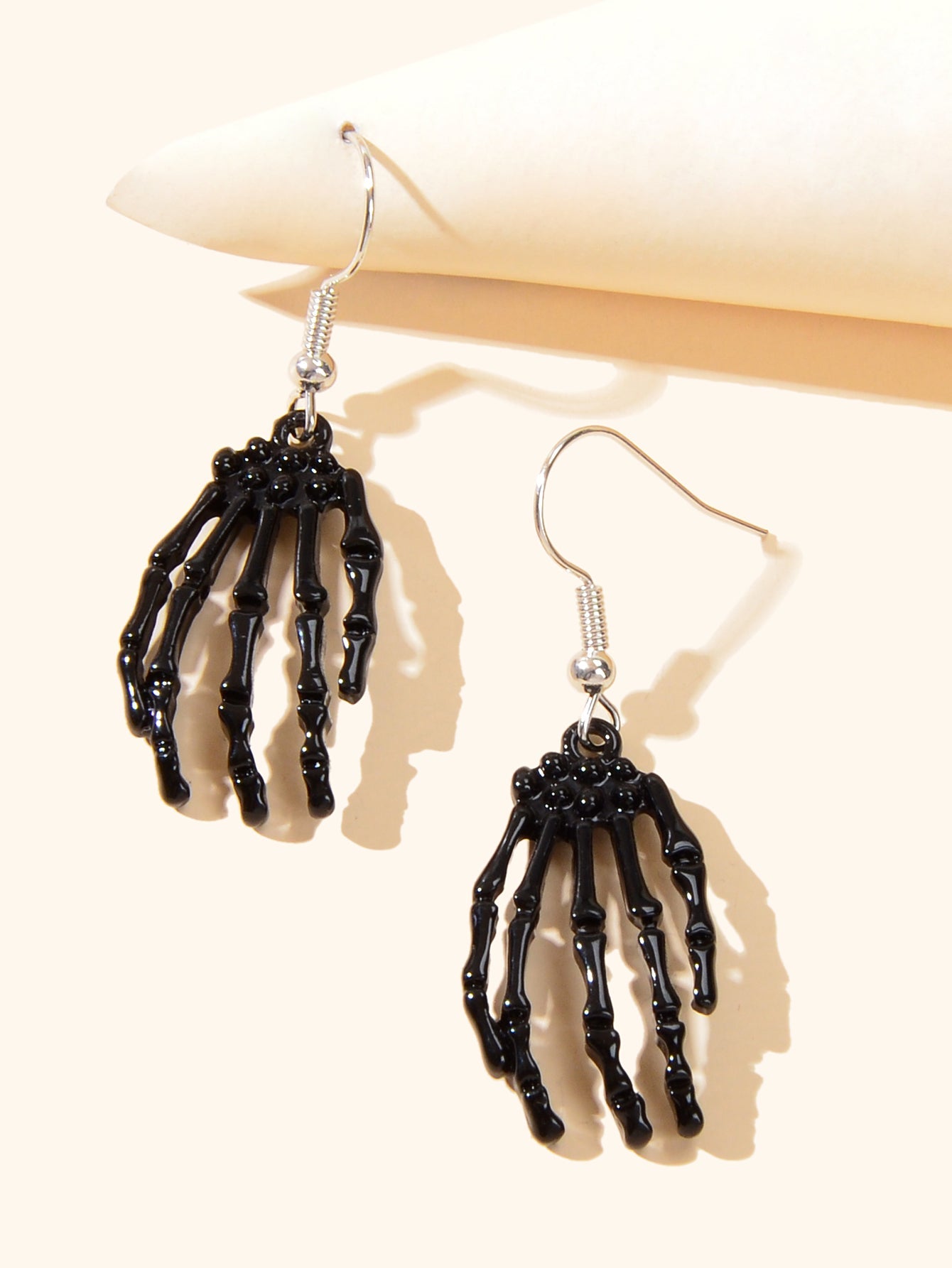 Punk Style Gothic Halloween Black Hand Skeleton Bone Men Women Dangle Earrings-2