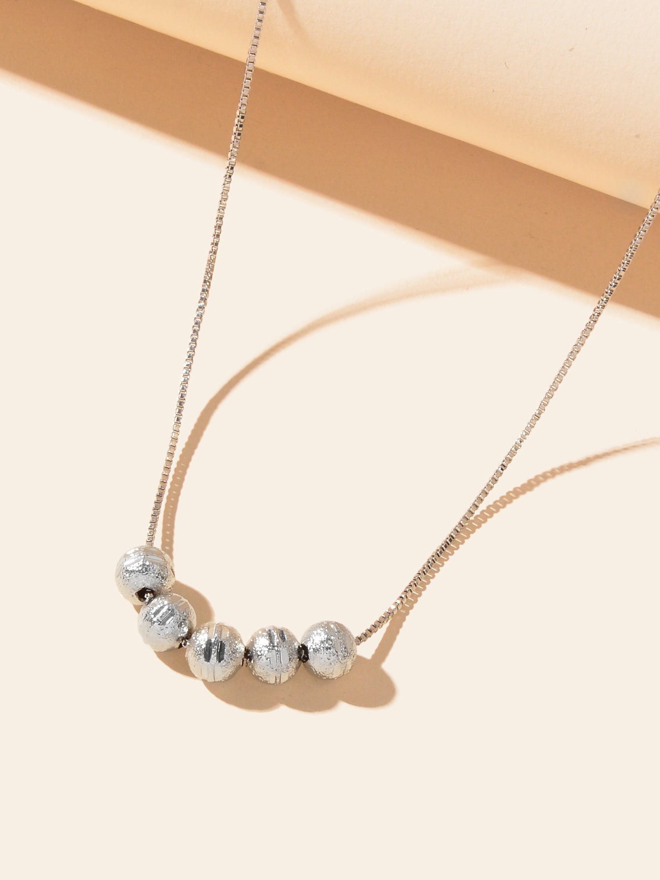 Minimalist Silver Chain Beaded Pendant Clavicle Necklace Women Trendy Accessory-2