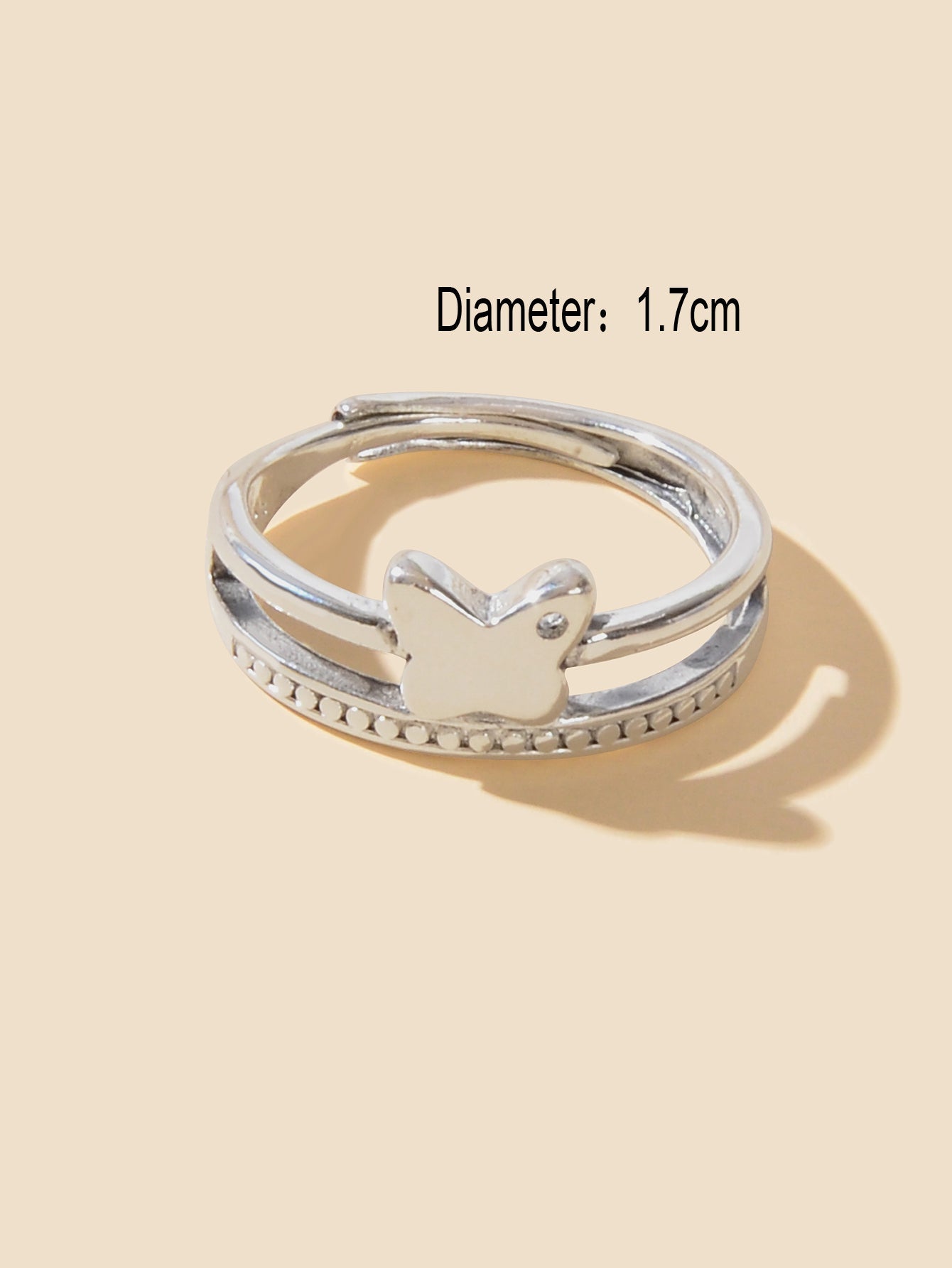 Good Quality Band Women Silver Color Double layer Copper Butterfly Finger Ring-2