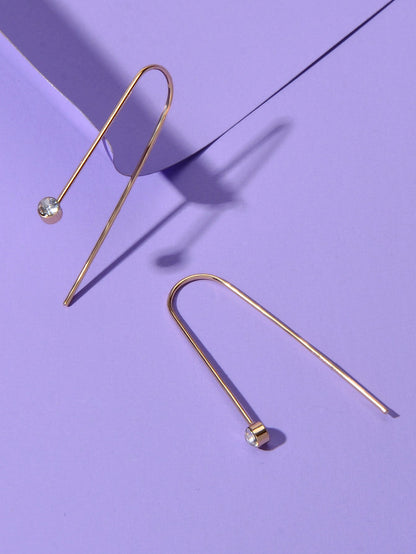Punk Minimalist Rhinestone Decor Metal Geometric Hoop Earrings Statement Jewelry-2