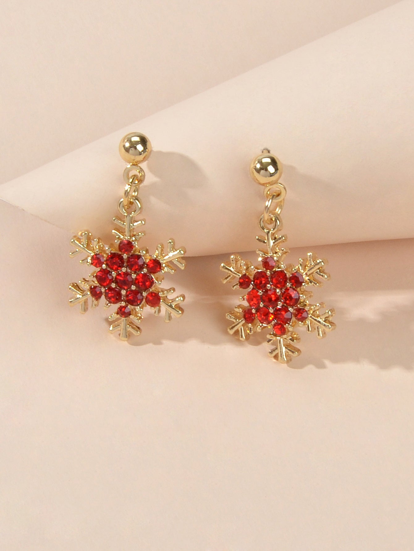 Dainty Gifts for Women Red Black Rhinestone Gold Snowflake Dangle Party Earrings-2