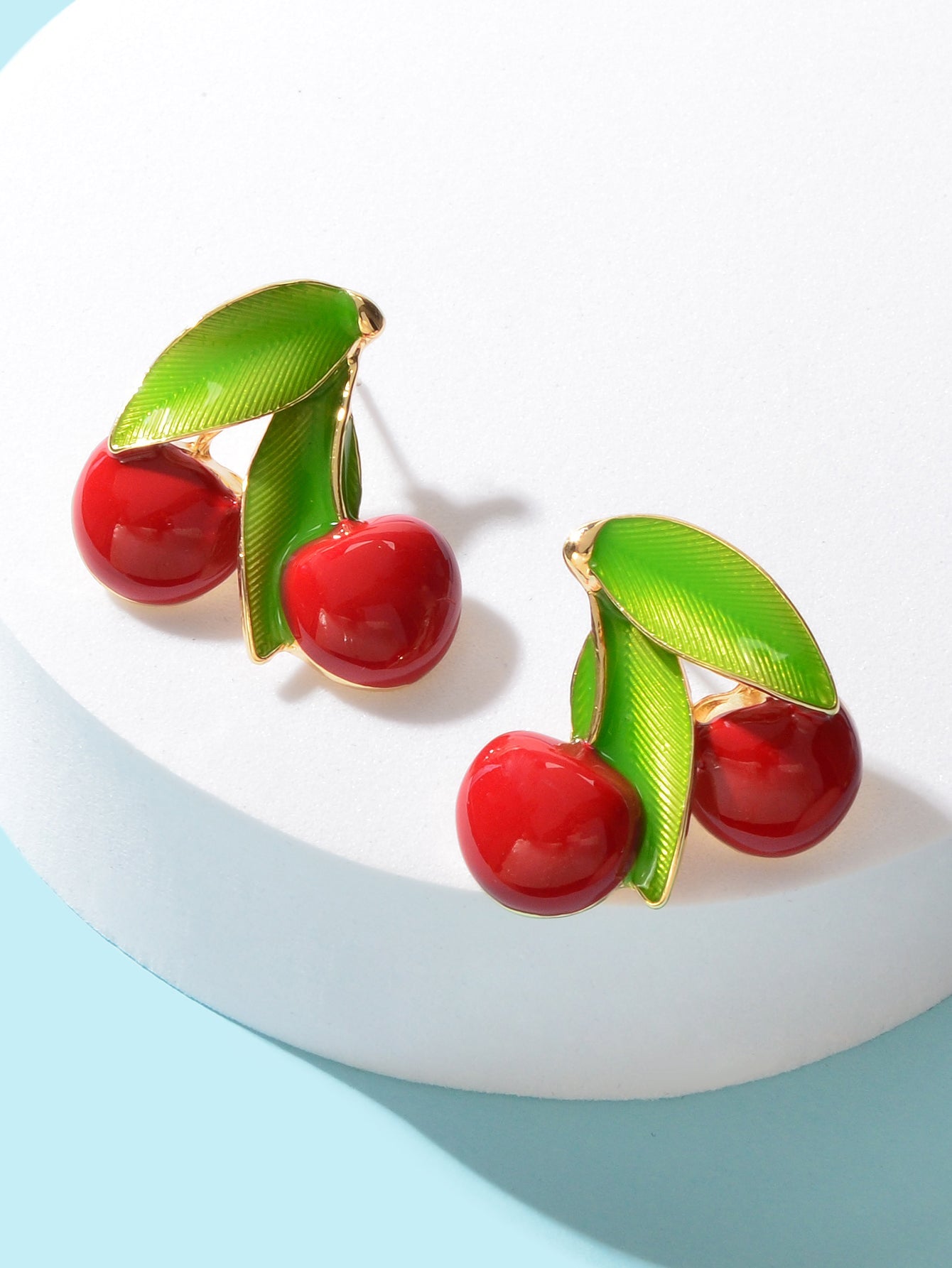 Exquisite Green Leaf Red Cherry Cute Stud Earrings Ladies Fruit Jewellery Gift-2