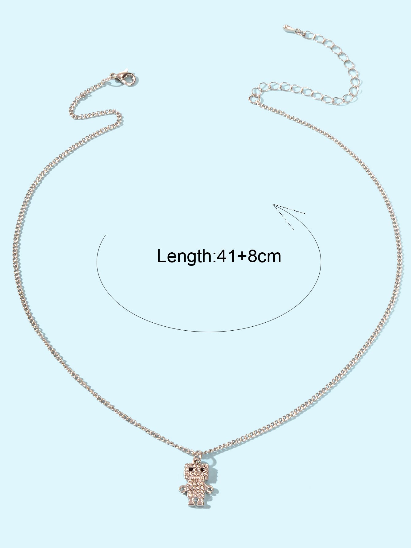 Personality Creative Silver Chain Rhinestone Decoration Robot Pendant Necklace-2
