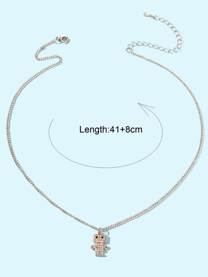 Personality Creative Silver Chain Rhinestone Decoration Robot Pendant Necklace-2