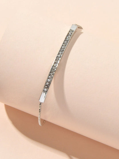Ladies Jewellery Rhinestone Gold Silver Chain Strip Charm Adjustable Bracelet-2