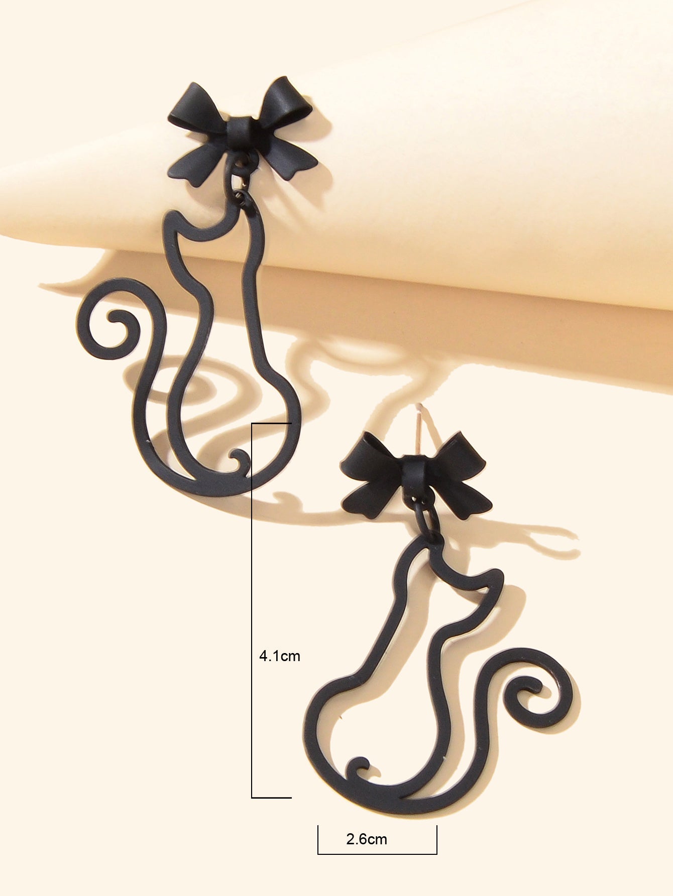 Kawaii Aesthetic Hollow Bow Tie Cat Dangle Earrings Animals Design Accessories-2