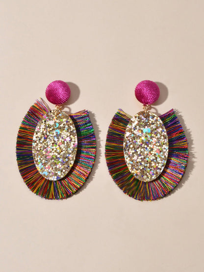 Boho Women Holiday Handmade Tassel Fringe Dangling Beach Drop Dangle Earrings-2