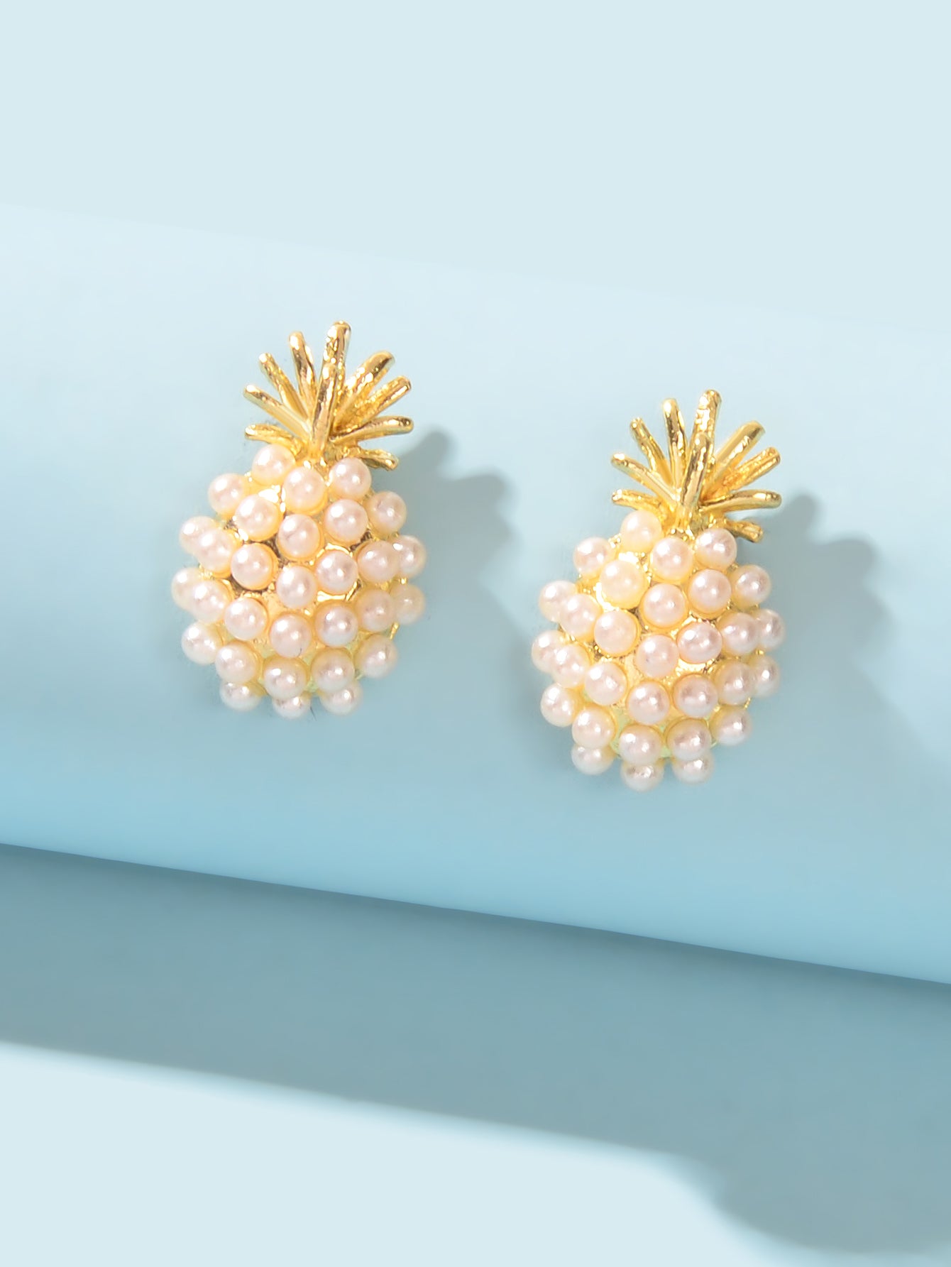 Fruit Jewelry Inspiring Imitation Pearl Decoration Gold Stud Pineapple Earrings-2