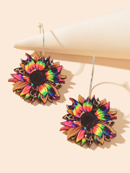 Colourful Sunflower Earrings Bohemian Summer Trendy Wooden Daisy Flower Jewelry-2