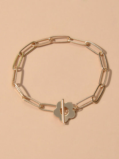 Party Decoration for Women Gold Link Chain Flower Charm Classics Bracelets Gift-2