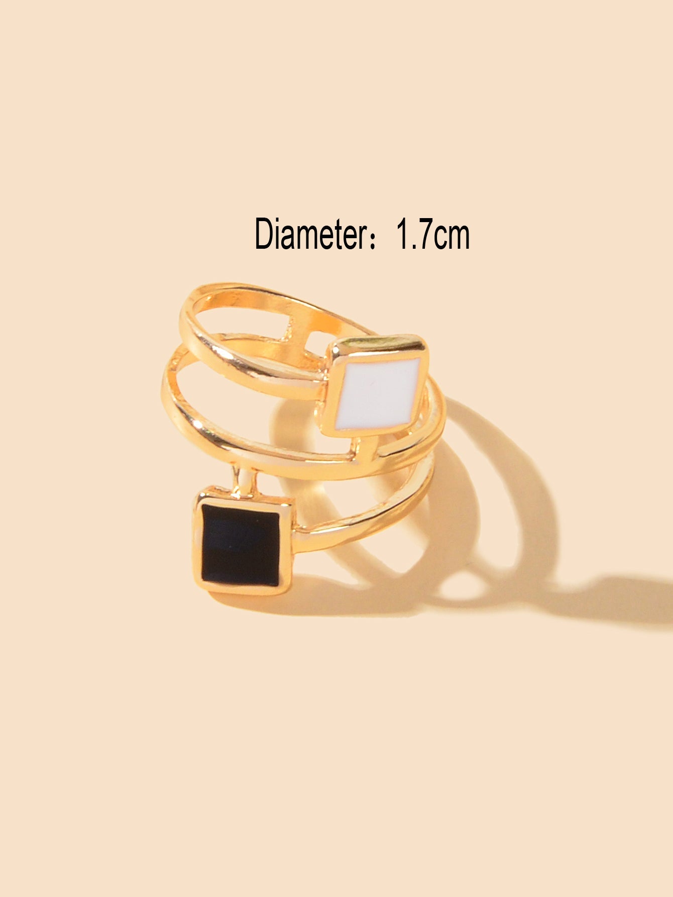Party Daily Jewelry Band for Women Black White Enamel Square Hollow Gold Ring-2