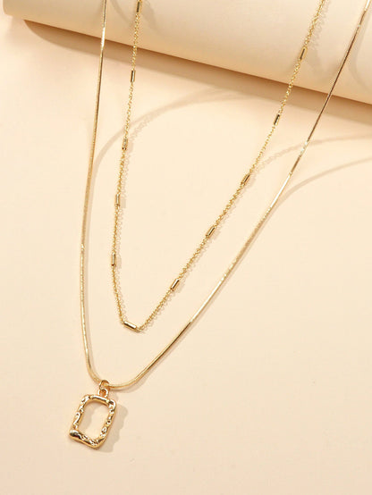2 pcs Minimalist Gold Silver Chain Square Pendant Necklace Party Decoration Gift-2