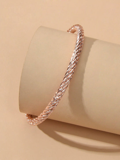 Good Quality Punk Minimalist Rosegold Silver Open Cuff Bangle Statement Bracelet-2