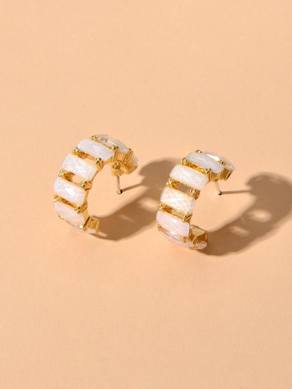 Beautiful Jewelry Resin Decoration Hollow Gold Hoop Huggie Pierced Stud Earrings-2