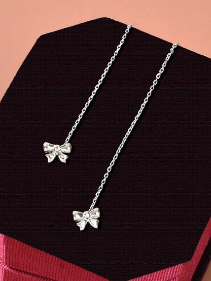 Individual Silver Butterfly Long Chain Ear Line Tassel Threader Pendant Earrings-2