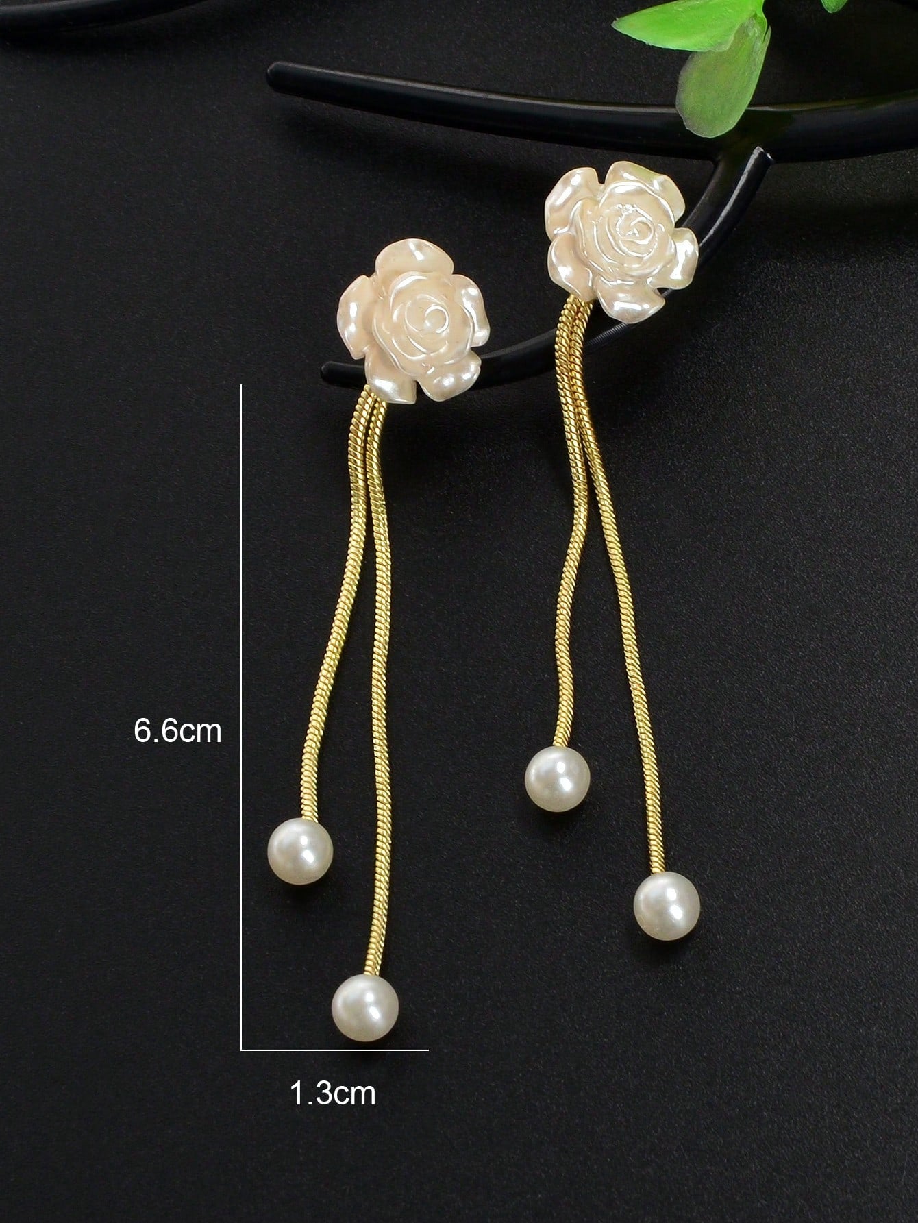 Romantic Flower Pearl Charm Long Gold Chain Pendant Earrings-3