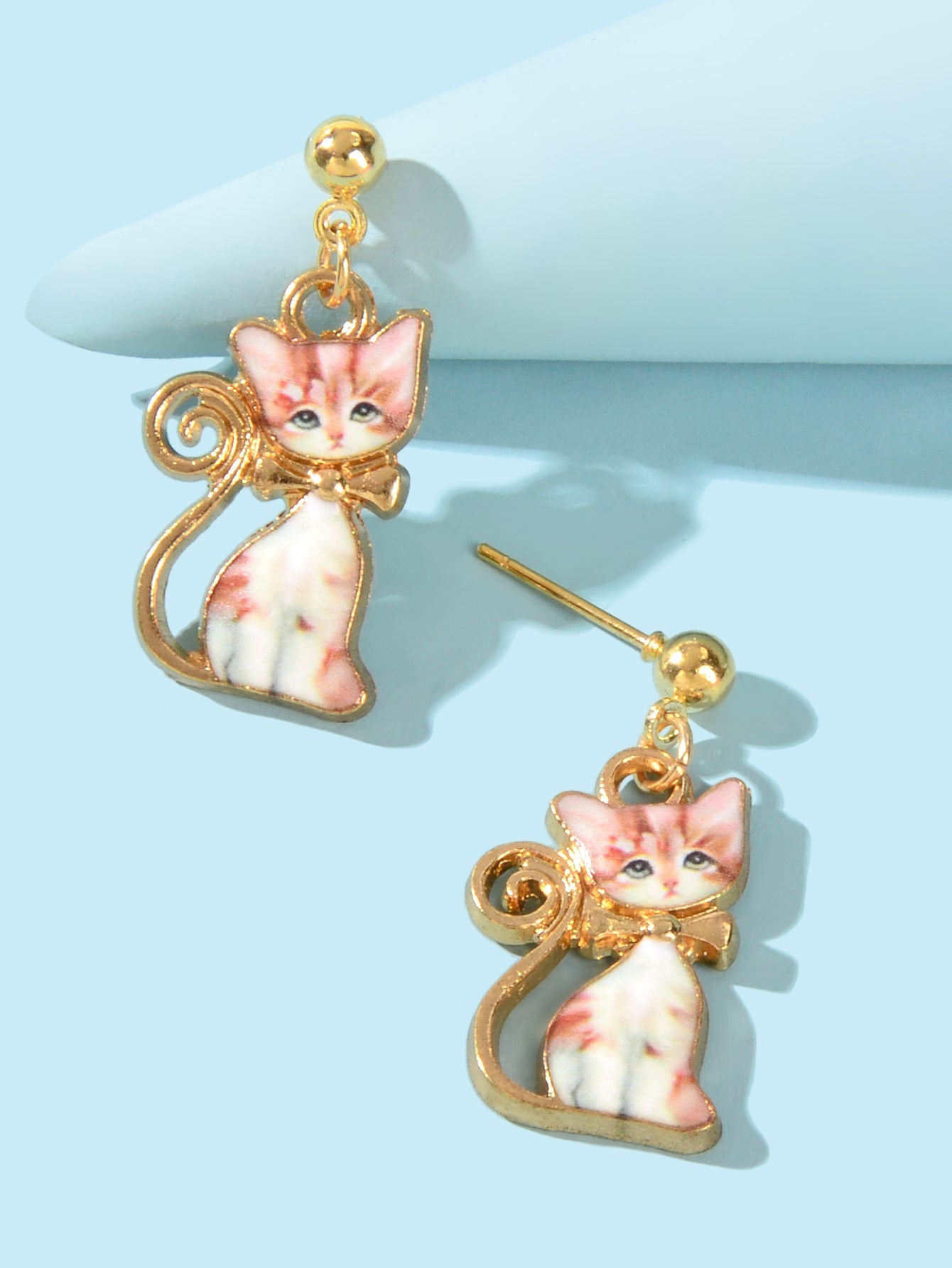 Pink Enamel Aesthetic Funny Cartoon Kitten Drop Dangling Cat Animal Earrings-2