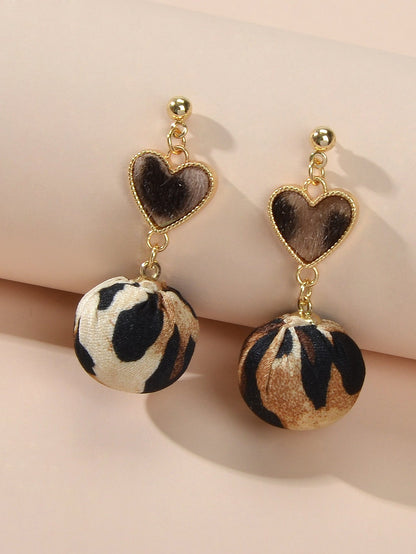 Women Leopard Heart Ball Charm Dangle Earrings Ladies Party Decoration Jewellery-2