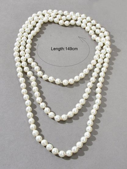 Luxurious Triple Layered White Pearl Statement Necklace Elegant Chunky Necklace-3