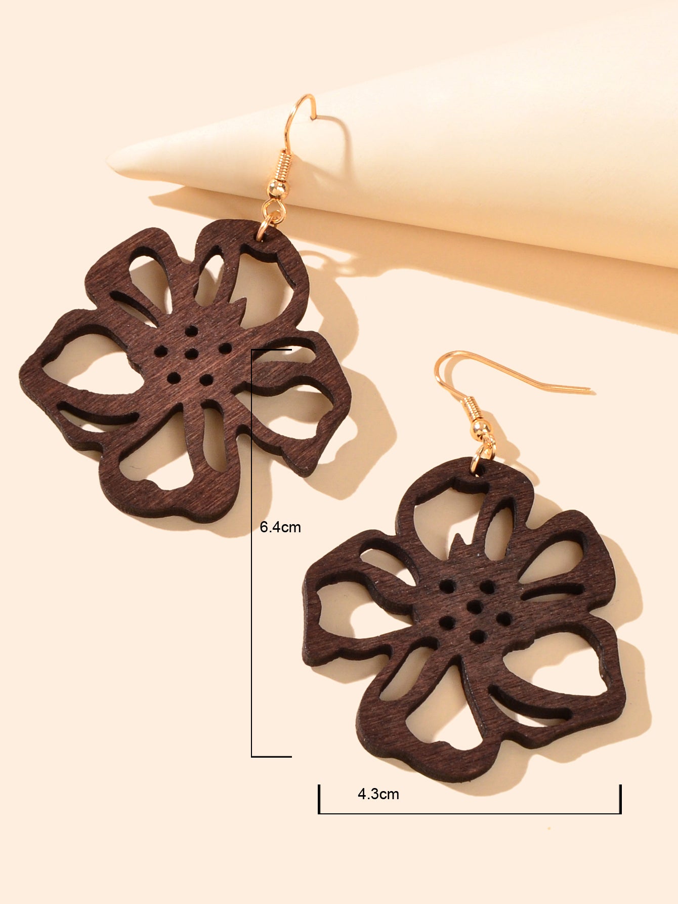 Ethnic Brown African Natural Wooden Hollow Flower Dangle Bohemian Charm Earrings-2