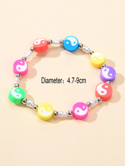 Unique Tai Chi Jewelry Handmade Candy Color Yin Yang Round Beads Taiji Bracelet-2