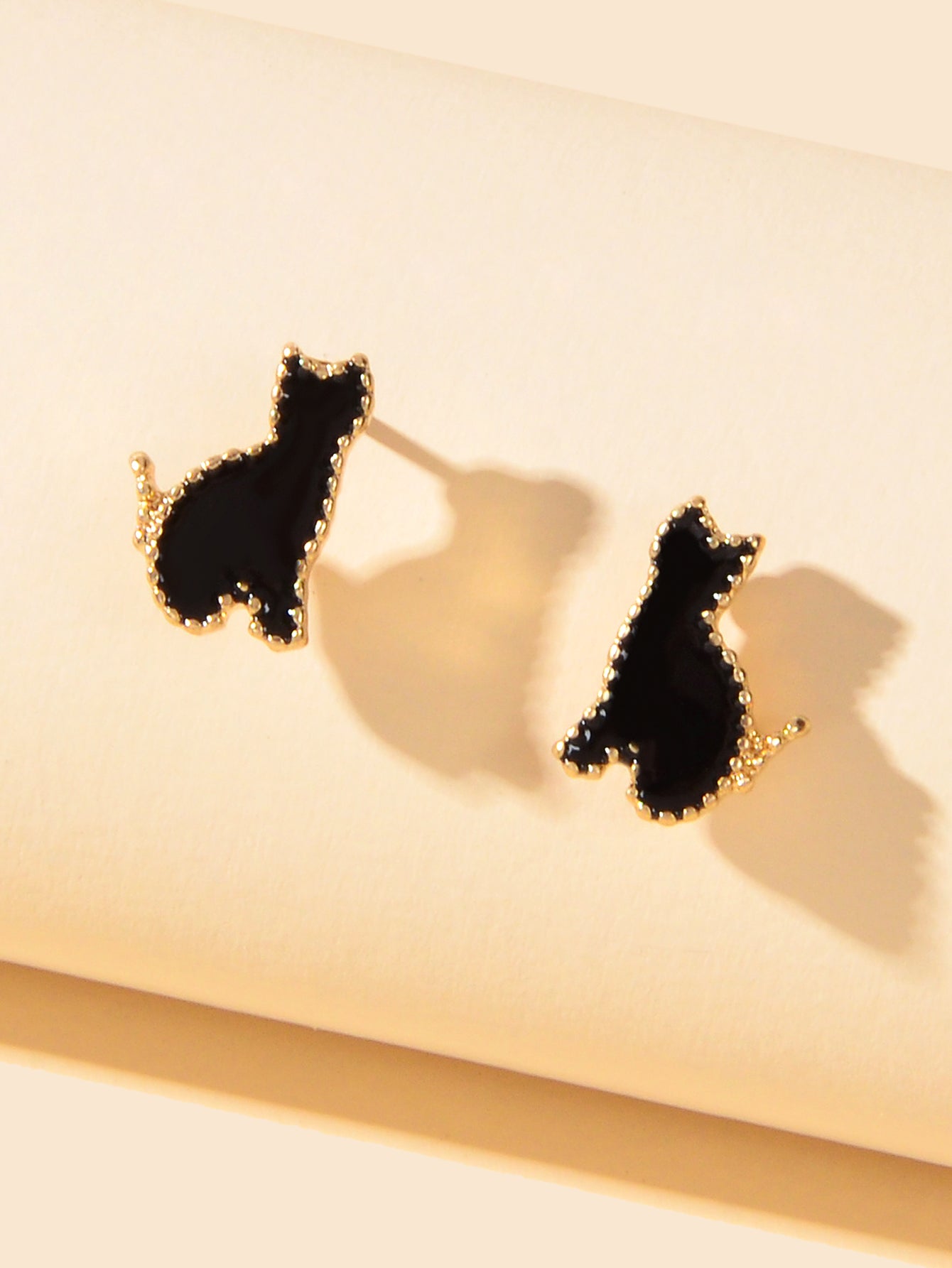 Cute Black Enamel Cat Gold Plated Stud Earrings Animal Jewellery Gift for Women-2