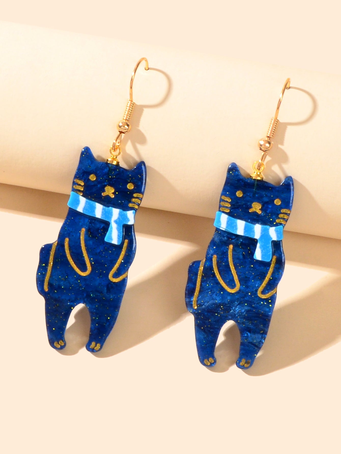 Funny Acrylic Blue Scarf Cat Dangle Drop Creative Unique Cartoon Pet Earrings-2